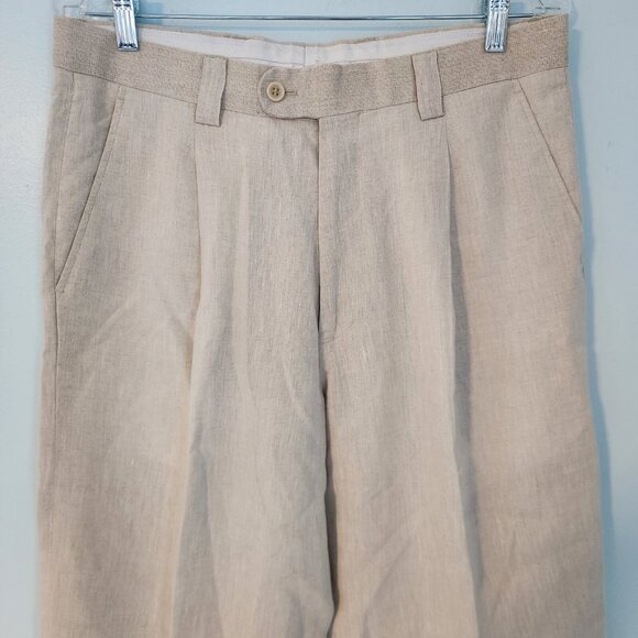 INSERCH Collezione Pants 100% Linen Oatmeal Ivory Office Mens 32x28‎ NEW NWOT - Picture 5 of 10